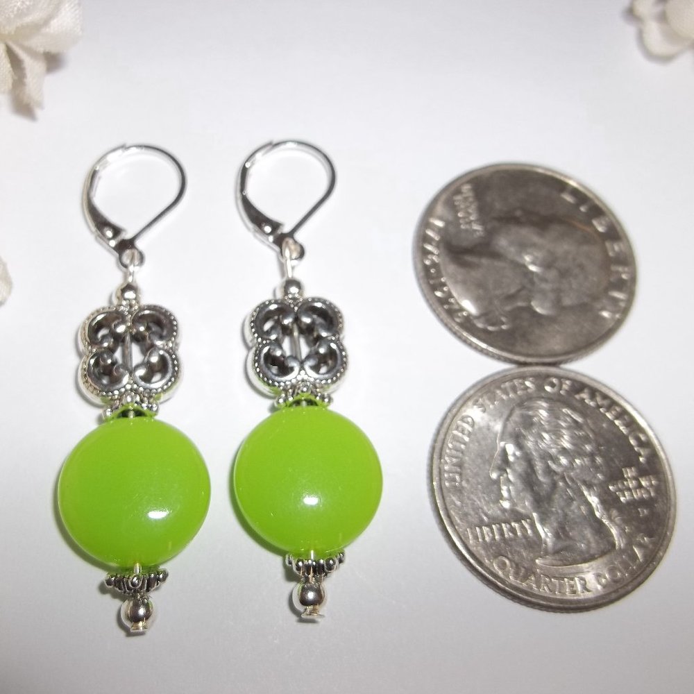 Green Earrings, Lime Green Earrings, Green Beaded Earrings, Dangle Earring, 7512 - Picture 2 of 6
